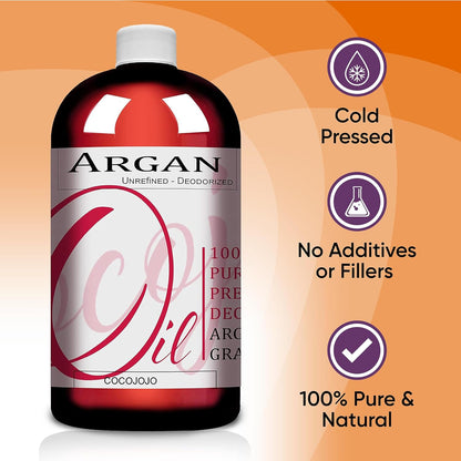 Pure Argan Oil Deodorized Unrefined Cold Pressed, 32 Fluid Ounce